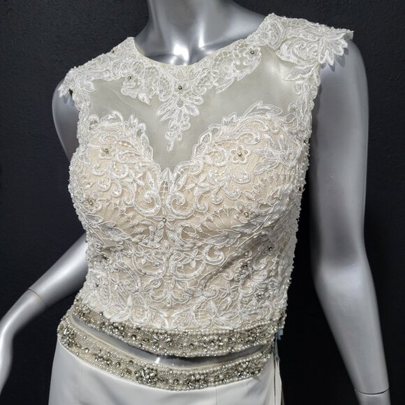 NWT~$1095~MON CHERI~SZ 6~IVORY TWO PIECE EMBELLISHED CROP TOP WEDDING DRESS - Picture 2 of 16